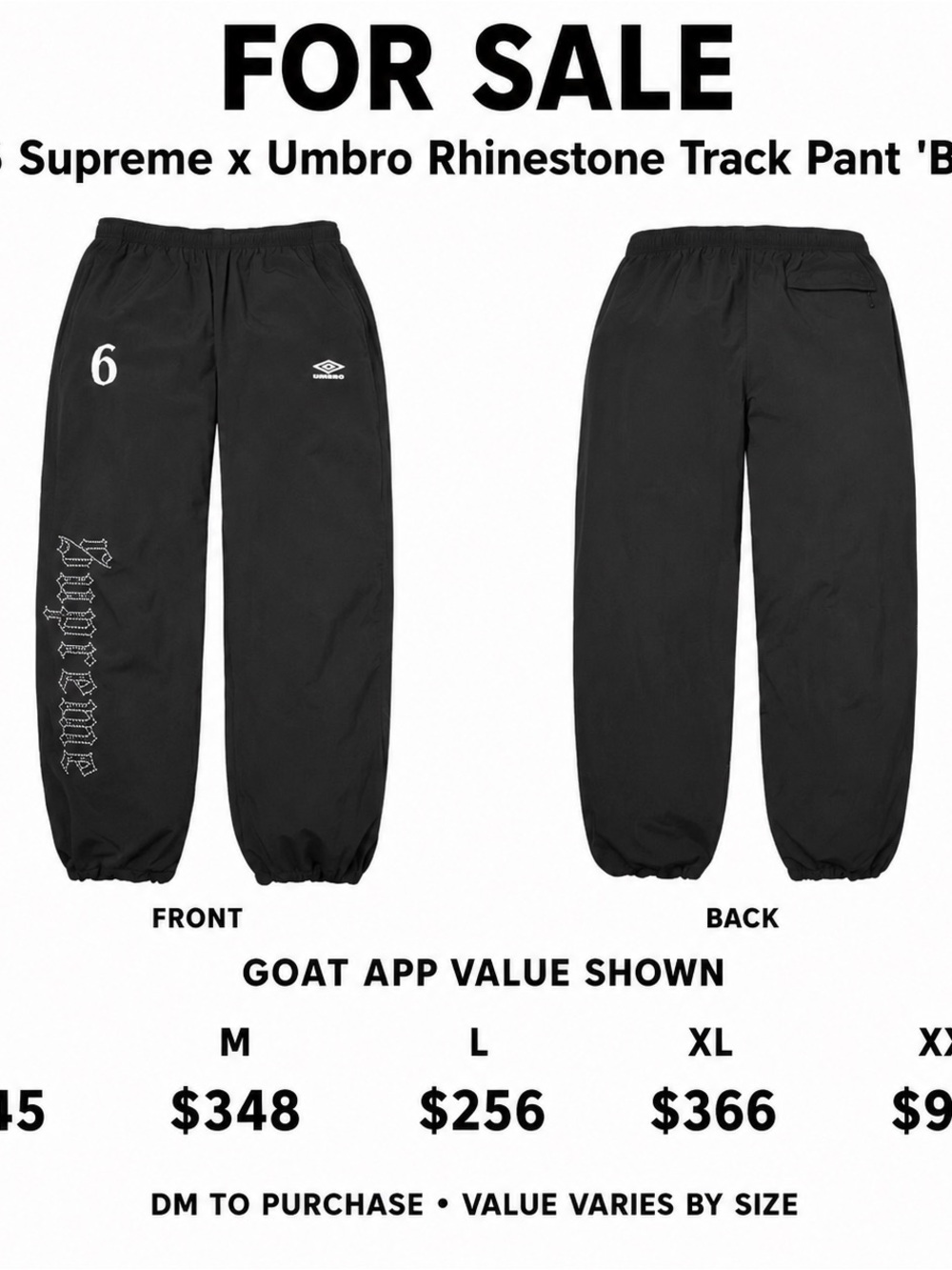 Supreme Black Rhinestone Track Pants